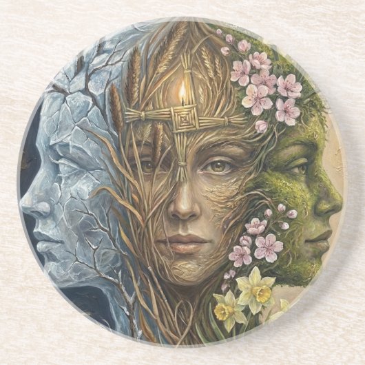 Triple Goddess Winter to Spring Imbolc Fantasy Art Getränkeuntersetzer (Vorne)