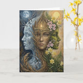 Triple Goddess Winter to Spring Imbolc Fantasy Art Karte (Gelbe Blume)