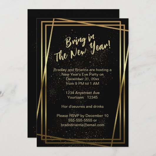 Triple Gold Frame New Year's Eve Party Einladung (Vorne/Hinten)