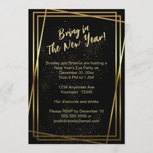 Triple Gold Frame New Year's Eve Party Einladung (Vorderseite)