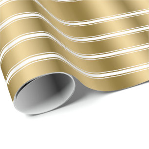Triple Gold und White Stripes Muster Geschenkpapier