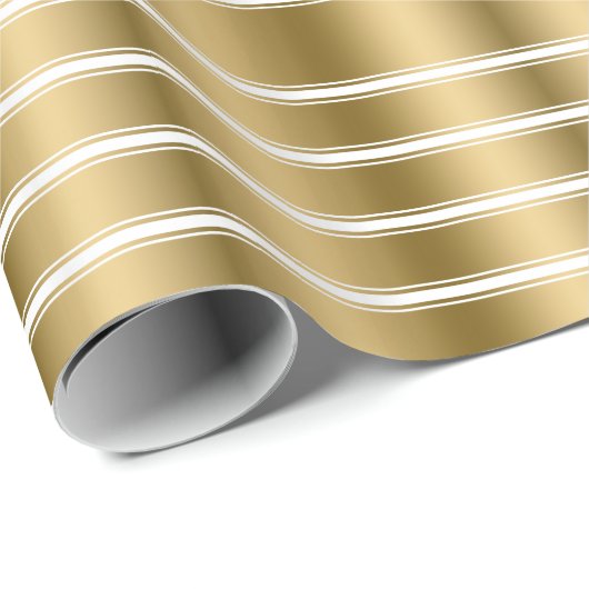 Triple Gold und White Stripes Muster Geschenkpapier (Rolleneckpunkt)
