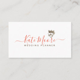 Triple Hearts Crown Script Wedding Planner Visitenkarte