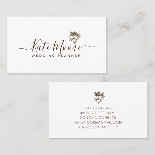Triple Hearts und Crown Script Wedding Planner Visitenkarte (Vorne/Hinten)