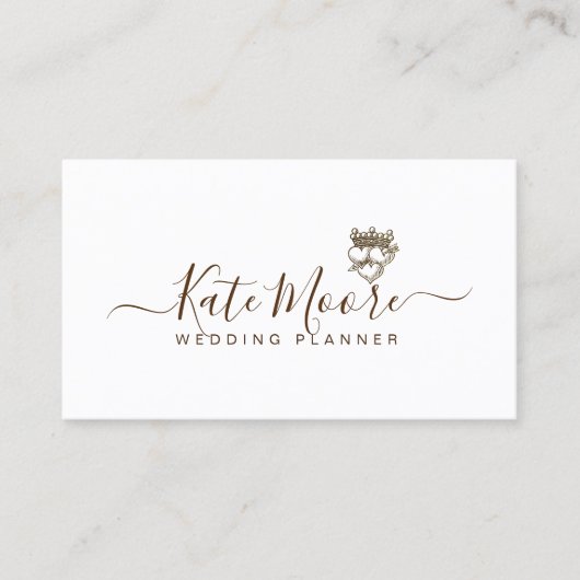 Triple Hearts und Crown Script Wedding Planner Visitenkarte (Vorderseite)