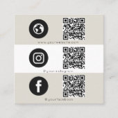 Triple Icon & QR Code Business Social Media Beige Telefonnummerkarte (Vorderseite)