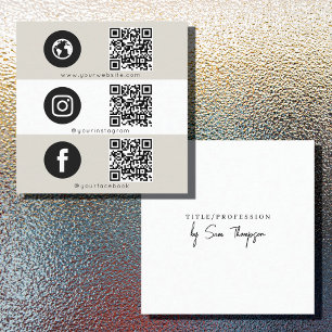 Triple Icon & QR Code Business Social Media Beige Telefonnummerkarte