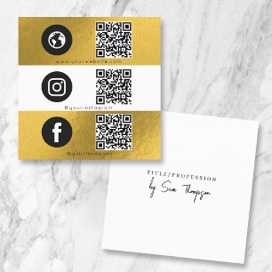 Triple Icon & QR Code Business Social Media Gold Quadratische Visitenkarte