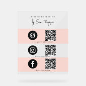 Triple Icon & QR Code Business Social Media Pink Acrylschild (Vorderseite)
