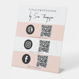 Triple Icon & QR Code Business Social Media Pink Sockelschild