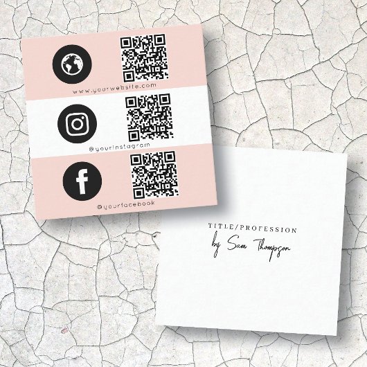 Triple Icon & QR Code Business Social Media Pink Telefonnummerkarte