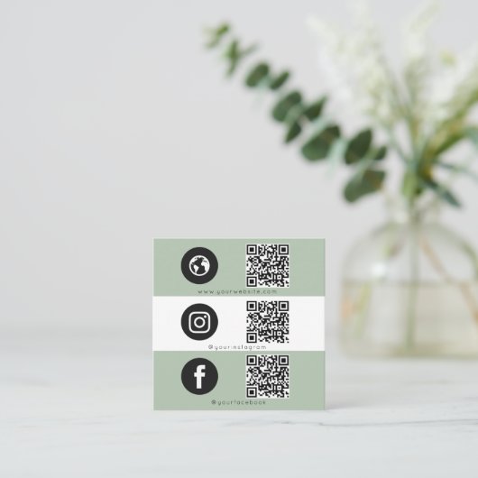 Triple Icon QR Code Social Media Eucalyptus Telefonnummerkarte (Stehend Vorderseite)