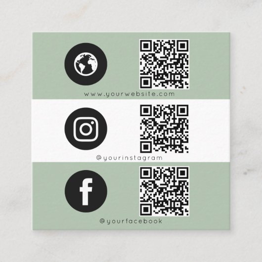 Triple Icon QR Code Social Media Eucalyptus Telefonnummerkarte (Vorderseite)