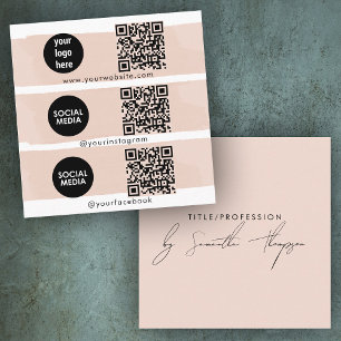 Triple Icon QR Code Social Media Logo Rosa Quadratische Visitenkarte
