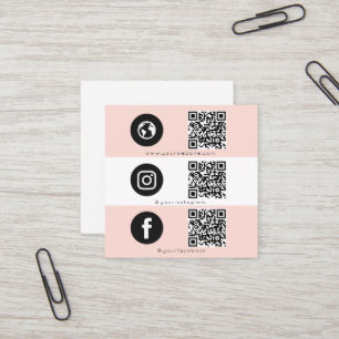 Triple Icon QR Code Social Media Pink Feminine Quadratische Visitenkarte