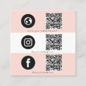 Triple Icon QR Code Social Media Pink Feminine Quadratische Visitenkarte (Vorderseite)