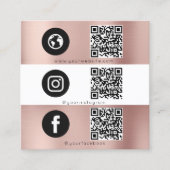 Triple Icon QR Code Social Media Rose Gold Quadratische Visitenkarte (Vorderseite)