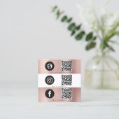 Triple Icon QR Code Social Media Rose Gold Quadratische Visitenkarte (Stehend Vorderseite)