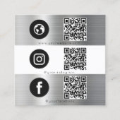 Triple Icon QR Code Social Media Silver Metal Quadratische Visitenkarte (Vorderseite)
