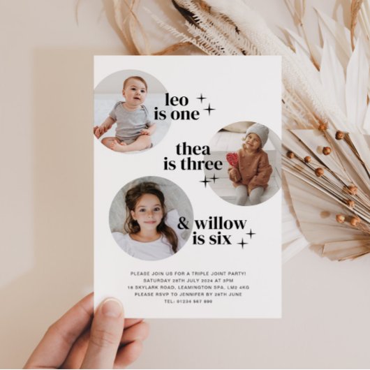 Triple Joint Birthday Einladung mit Arches