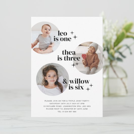 Triple Joint Birthday Einladung mit Arches (Stehend Vorderseite)