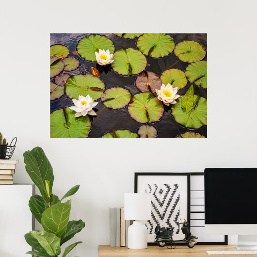 Triple Lotus & Lily Pad Pattern Poster (Heimbüro)