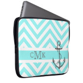 Triple Mit Monogramm Anchor & Blue Zigzags Laptopschutzhülle (Vorne Rechts)