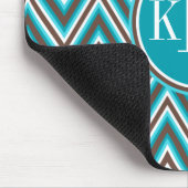 Triple Monogram Aquamarin Blue Brown Zickzack Mousepad (Ecke)