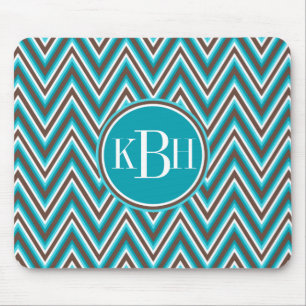 Triple Monogram Aquamarin Blue Brown Zickzack Mousepad