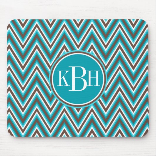 Triple Monogram Aquamarin Blue Brown Zickzack Mousepad (Vorne)