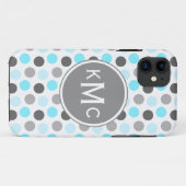 Triple Monogram Blue Gray Dots Case-Mate iPhone Hülle (Rückseite (Horizontal))