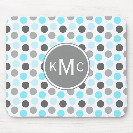 Triple Monogram Blue Gray Dots Mousepad (Vorne)