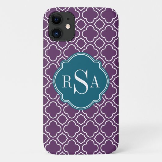 Triple Monogram Blue Lila Quatrefoil Muster Case-Mate iPhone Hülle (Rückseite)