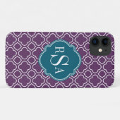 Triple Monogram Blue Lila Quatrefoil Muster Case-Mate iPhone Hülle (Rückseite (Horizontal))