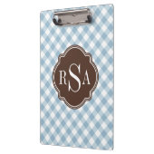 Triple Monogram Brown Blue Gingham Pattern Klemmbrett (Links)