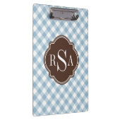 Triple Monogram Brown Blue Gingham Pattern Klemmbrett (Rechts)