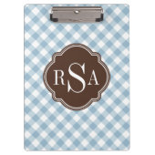Triple Monogram Brown Blue Gingham Pattern Klemmbrett (Vorderseite)