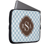Triple Monogram Brown Blue Gingham Pattern Laptopschutzhülle (Vorne Rechts)