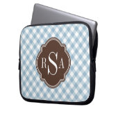 Triple Monogram Brown Blue Gingham Pattern Laptopschutzhülle (Vorderseite Links)
