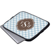 Triple Monogram Brown Blue Gingham Pattern Laptopschutzhülle (Vorne Knopf)