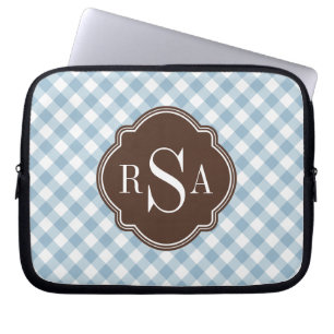Triple Monogram Brown Blue Gingham Pattern Laptopschutzhülle