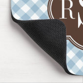 Triple Monogram Brown Blue Gingham Pattern Mousepad (Ecke)
