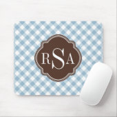 Triple Monogram Brown Blue Gingham Pattern Mousepad (Mit Mouse)
