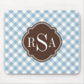 Triple Monogram Brown Blue Gingham Pattern Mousepad (Vorne)