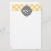 Triple Monogram Grau Yellow Gingham Pattern Briefpapier (Vorne/Hinten)