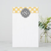 Triple Monogram Grau Yellow Gingham Pattern Briefpapier (Stehend Vorderseite)