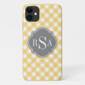 Triple Monogram Grau Yellow Gingham Pattern Case-Mate iPhone Hülle (Rückseite)