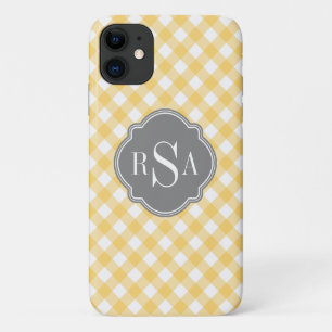 Triple Monogram Grau Yellow Gingham Pattern Case-Mate iPhone Hülle
