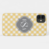 Triple Monogram Grau Yellow Gingham Pattern Case-Mate iPhone Hülle (Rückseite (Horizontal))