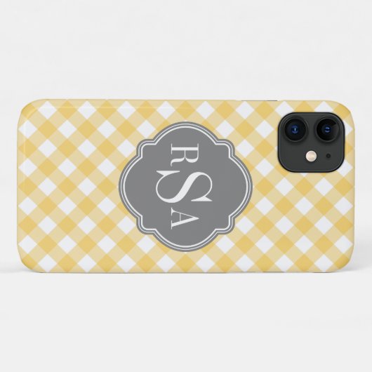 Triple Monogram Grau Yellow Gingham Pattern Case-Mate iPhone Hülle (Rückseite (Horizontal))